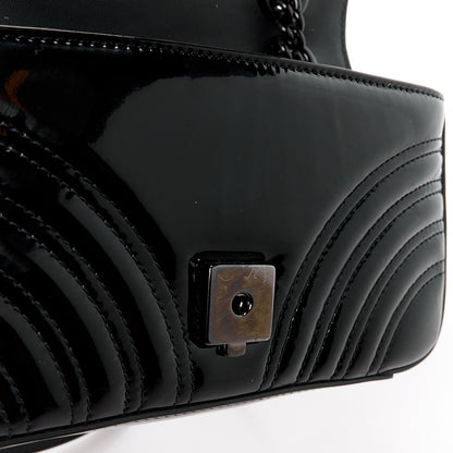 Gucci Patent Lambskin Matelasse Monochrome Mini GG Marmont Shoulder Bag Black 12 of 13