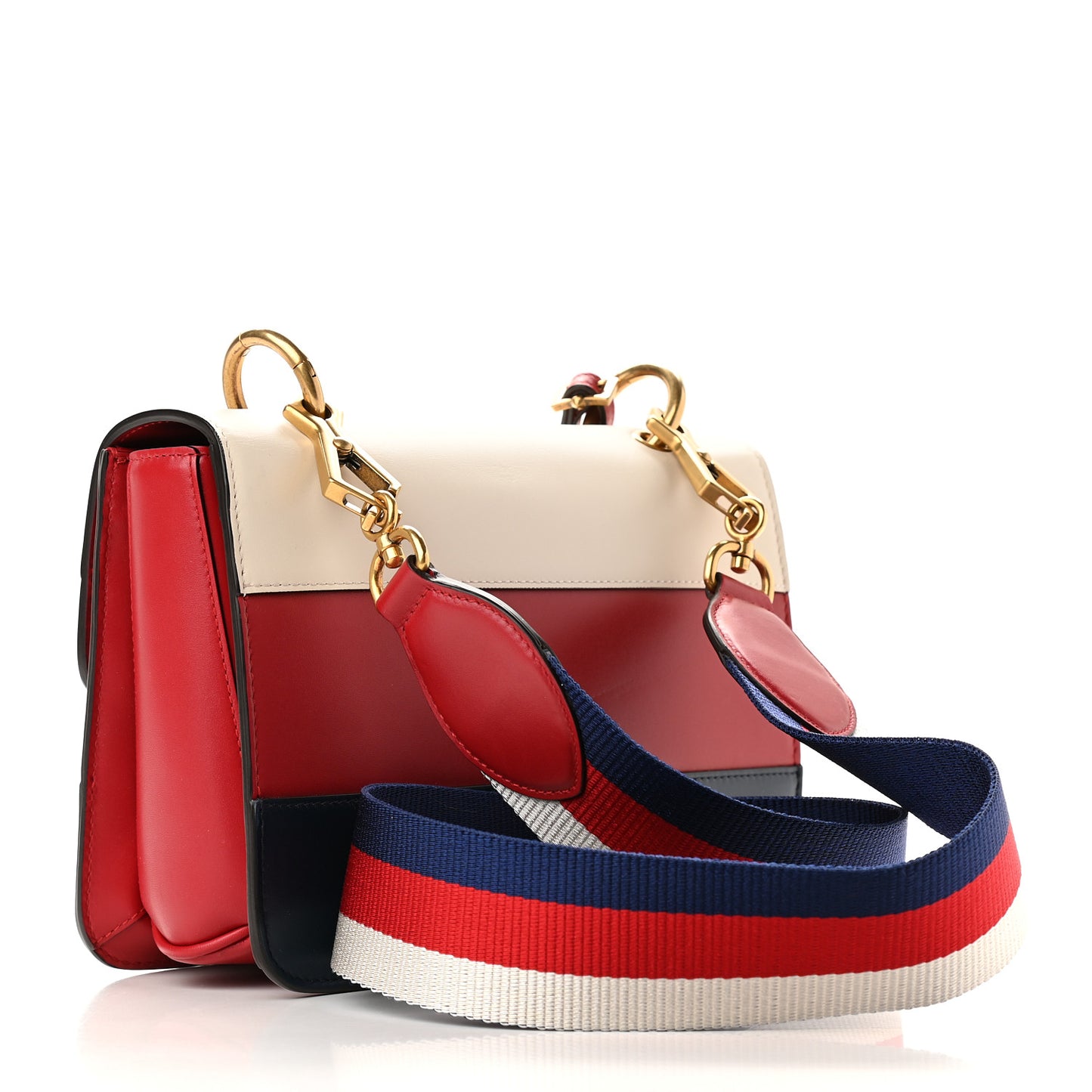 Calfskin Sylvie Web Queen Margaret Shoulder Bag Blue Agata Hibiscus Red Mystic White