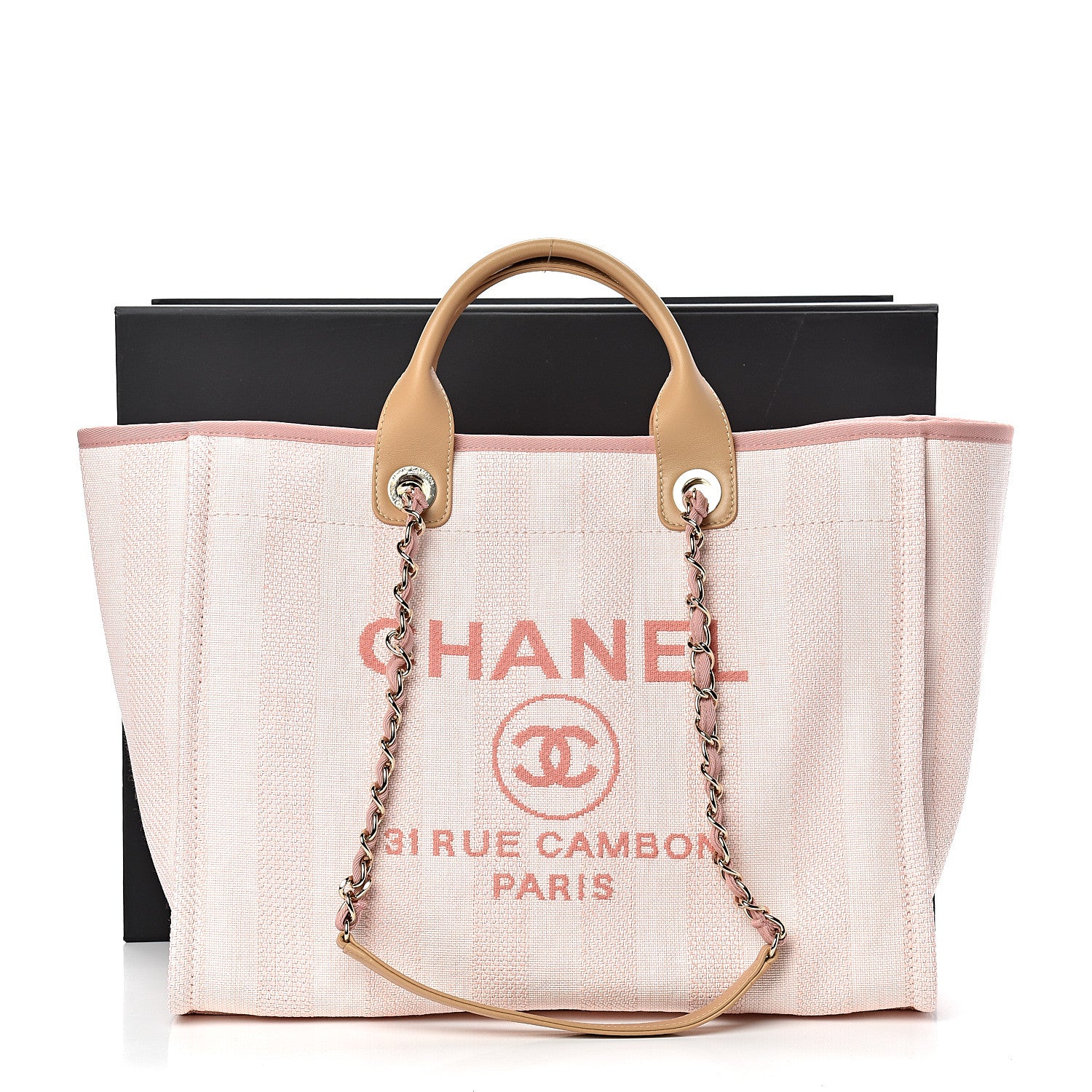 Chanel Straw Raffia Calfskin Striped Medium Deauville Tote Light Pink 11 of 11