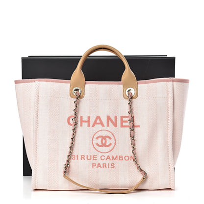 Chanel Straw Raffia Calfskin Striped Medium Deauville Tote Light Pink 11 of 11