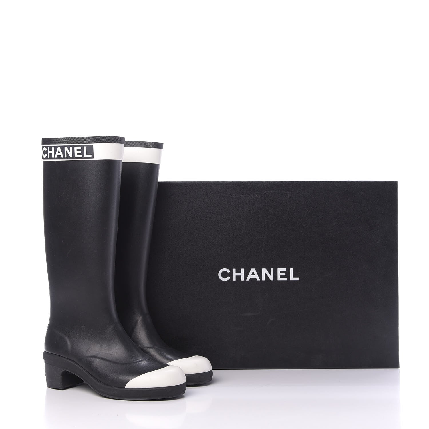 Chanel Rubber Logo Rain Boots 40 Black White 9 of 9