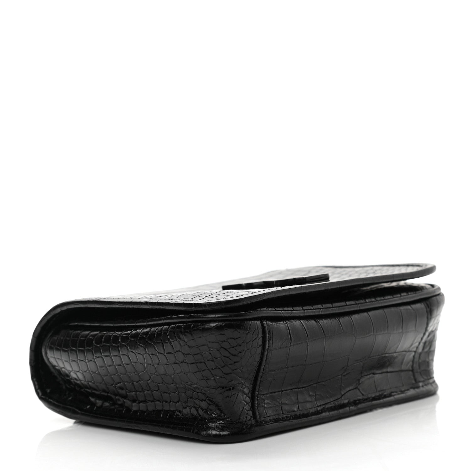 Saint Laurent Crocodile Embossed Lambskin Matelasse Monogram Niki Chain Wallet Black 4 of 11