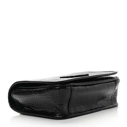 Saint Laurent Crocodile Embossed Lambskin Matelasse Monogram Niki Chain Wallet Black 4 of 11
