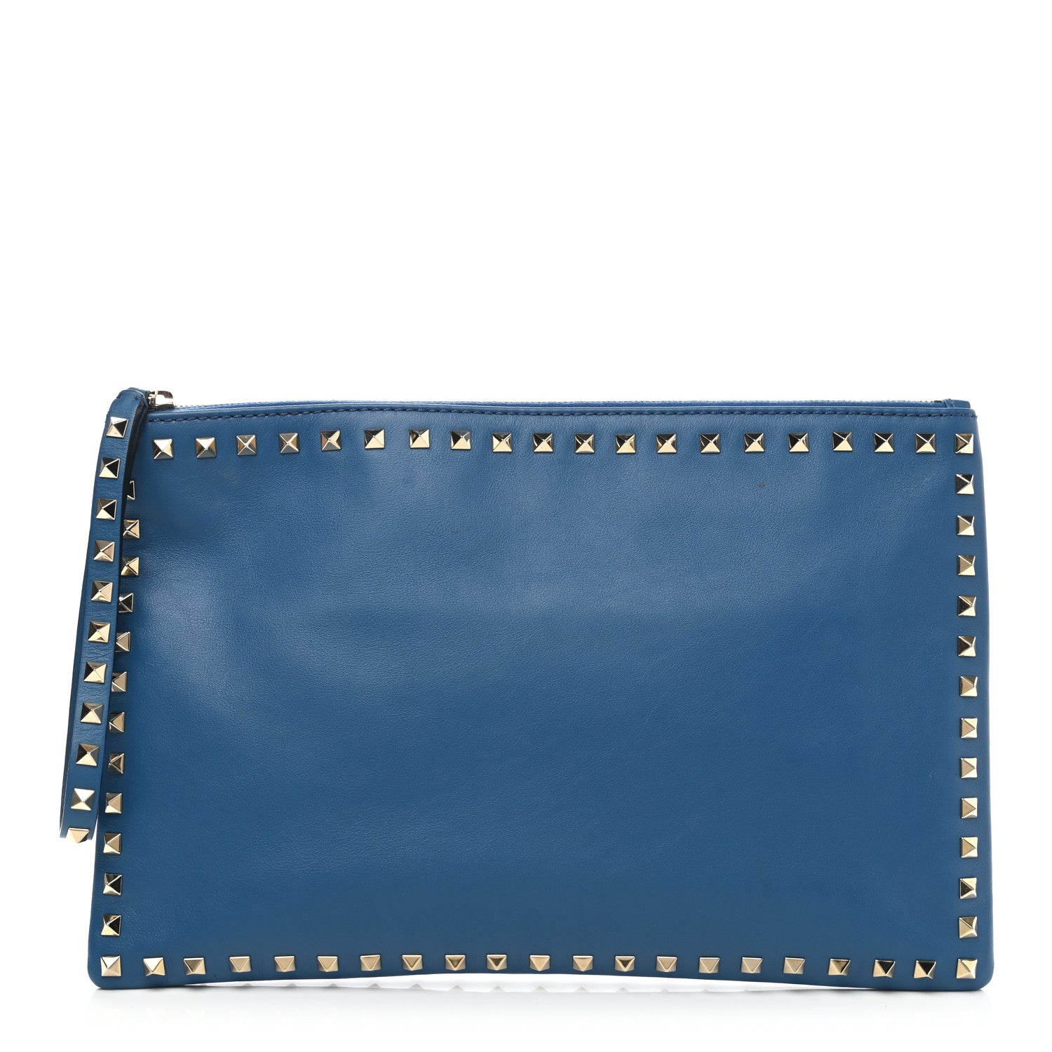 Valentino Garavani Vitello Large Rockstud Zip Wristlet Pouch Blu Delft 1 of 13