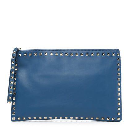 Valentino Garavani Vitello Large Rockstud Zip Wristlet Pouch Blu Delft 1 of 13