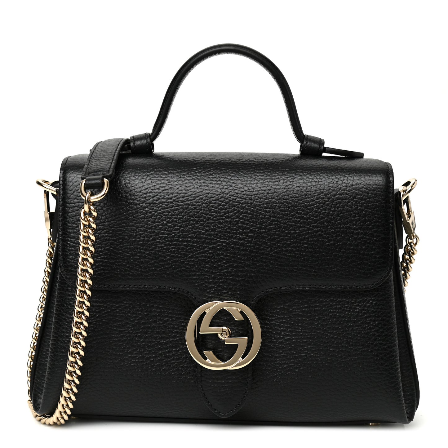 Dollar Calfskin Interlocking G Top Handle Shoulder Bag Black