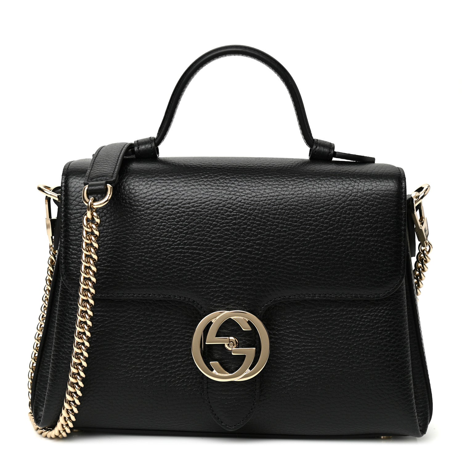 Gucci Dollar Calfskin Interlocking G Top Handle Shoulder Bag Black 1 of 9