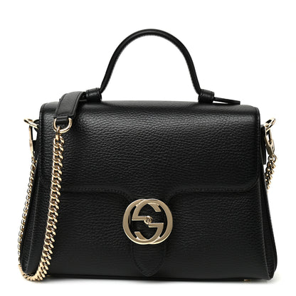 Gucci Dollar Calfskin Interlocking G Top Handle Shoulder Bag Black 1 of 9