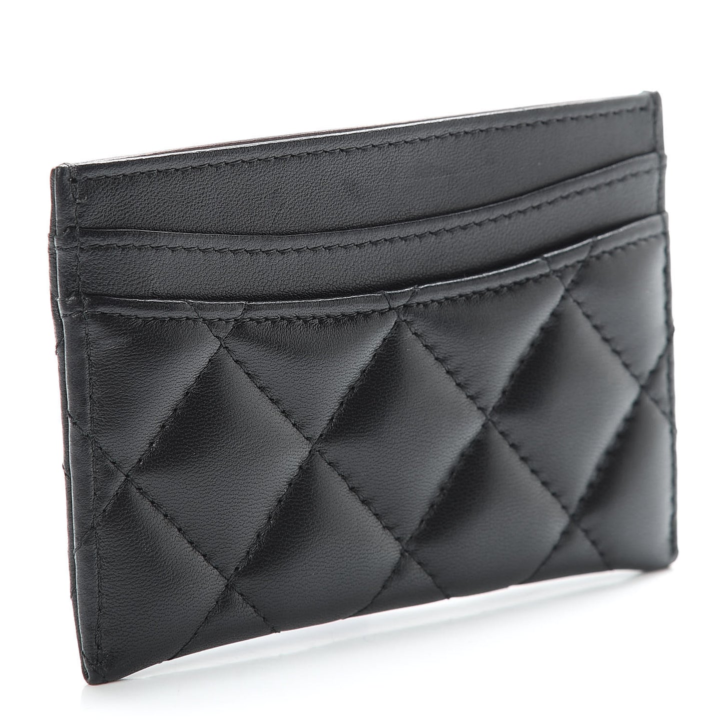 Lambskin Quilted Card Holder Black