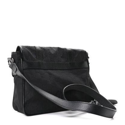 Gucci Nylon Monogram Double Buckle Flap Messenger Bag Black 3 of 10