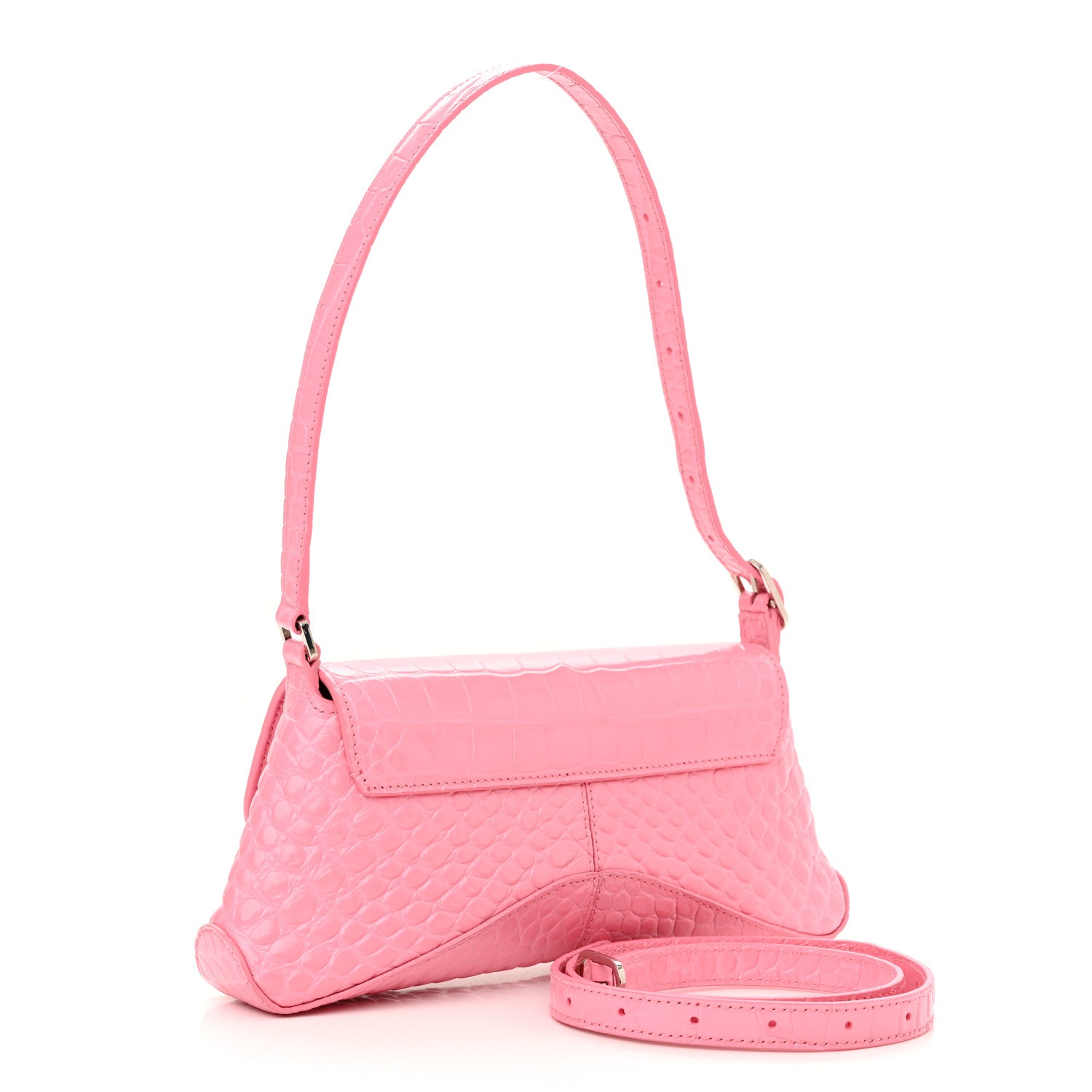 Balenciaga Shiny Super Supple Calfskin Crocodile Embossed Small XX Flap Stretch Bag Sweet Pink 4 of 13
