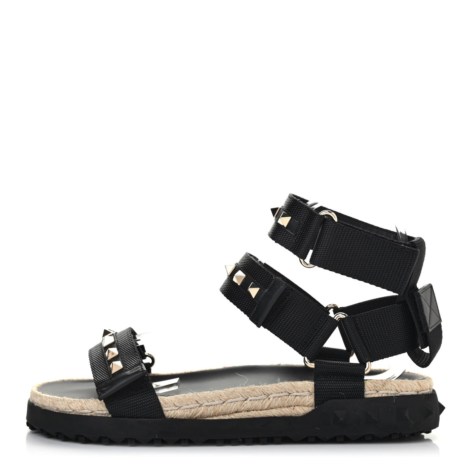 Valentino Garavani Nylon Rockstud Velcro Espadrille Sandals 38 Black 1 of 4