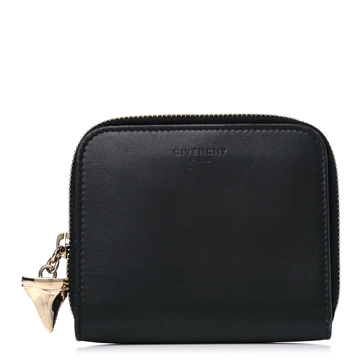 Lambskin Shark Lock Zip Around Compact Wallet Black