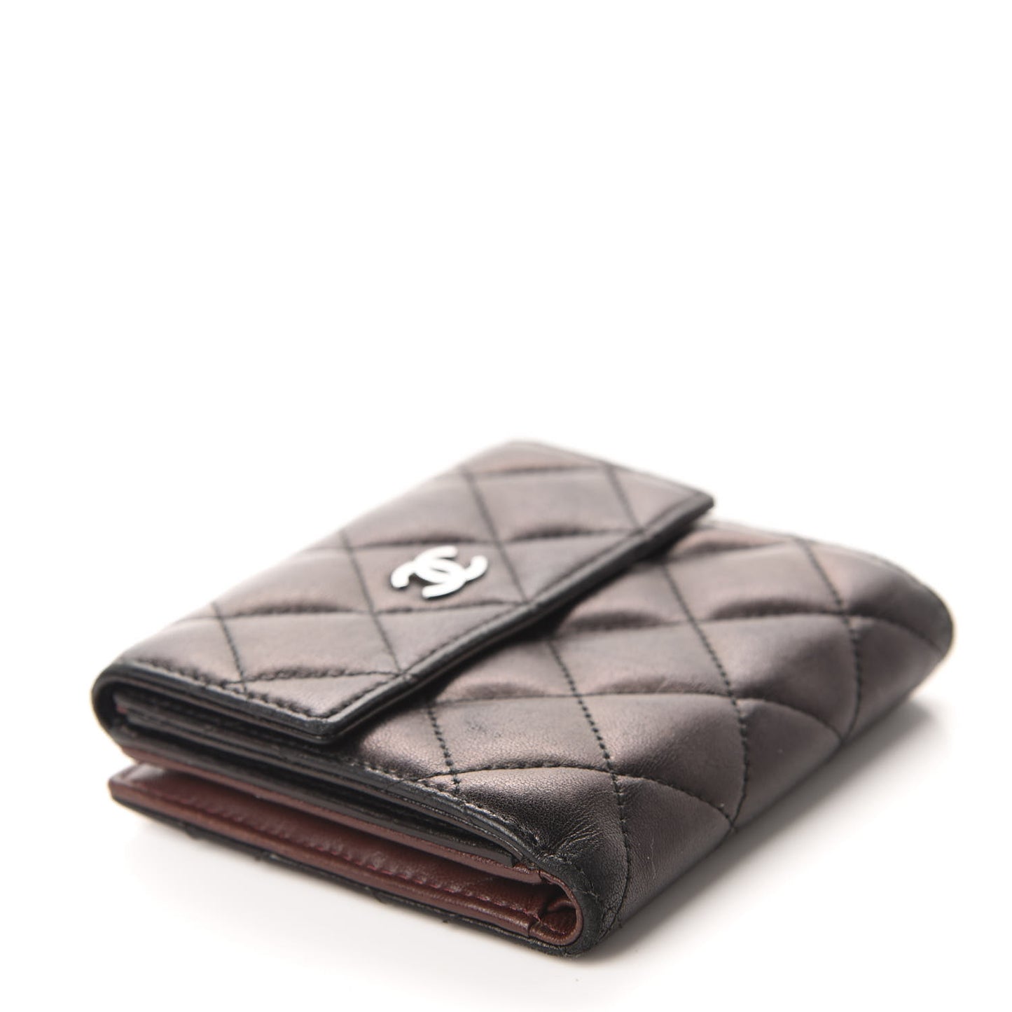 Lambskin Quilted Compact French Flap Wallet Black