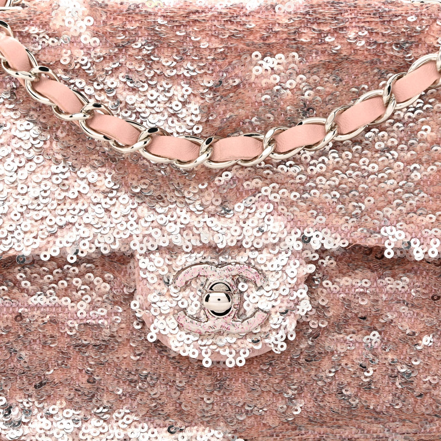Sequin Mini Flap Light Pink Silver