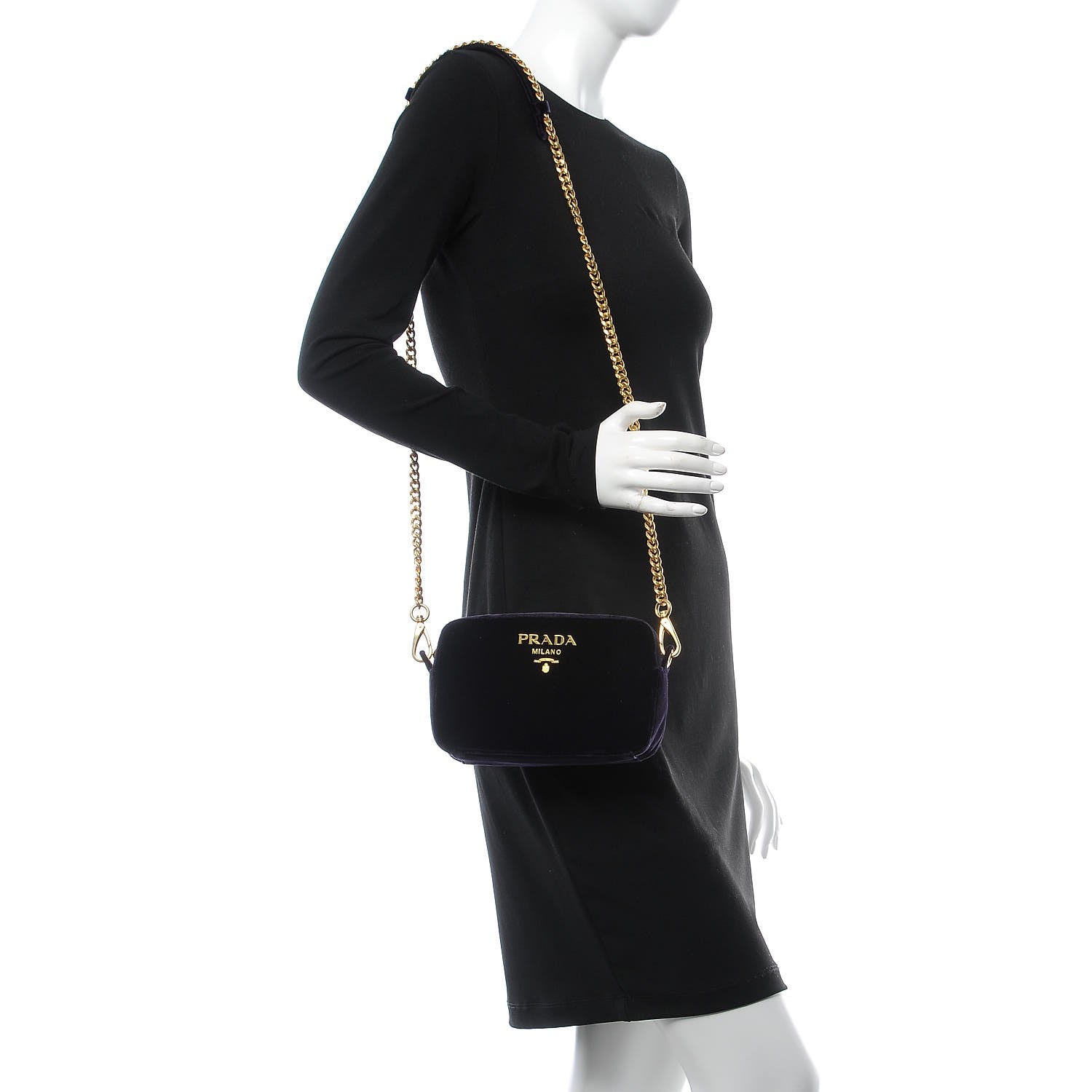 Prada Velluto Zip Top Chain Shoulder Bag Prugna 2 of 7