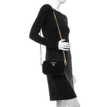 Prada Velluto Zip Top Chain Shoulder Bag Prugna 2 of 7
