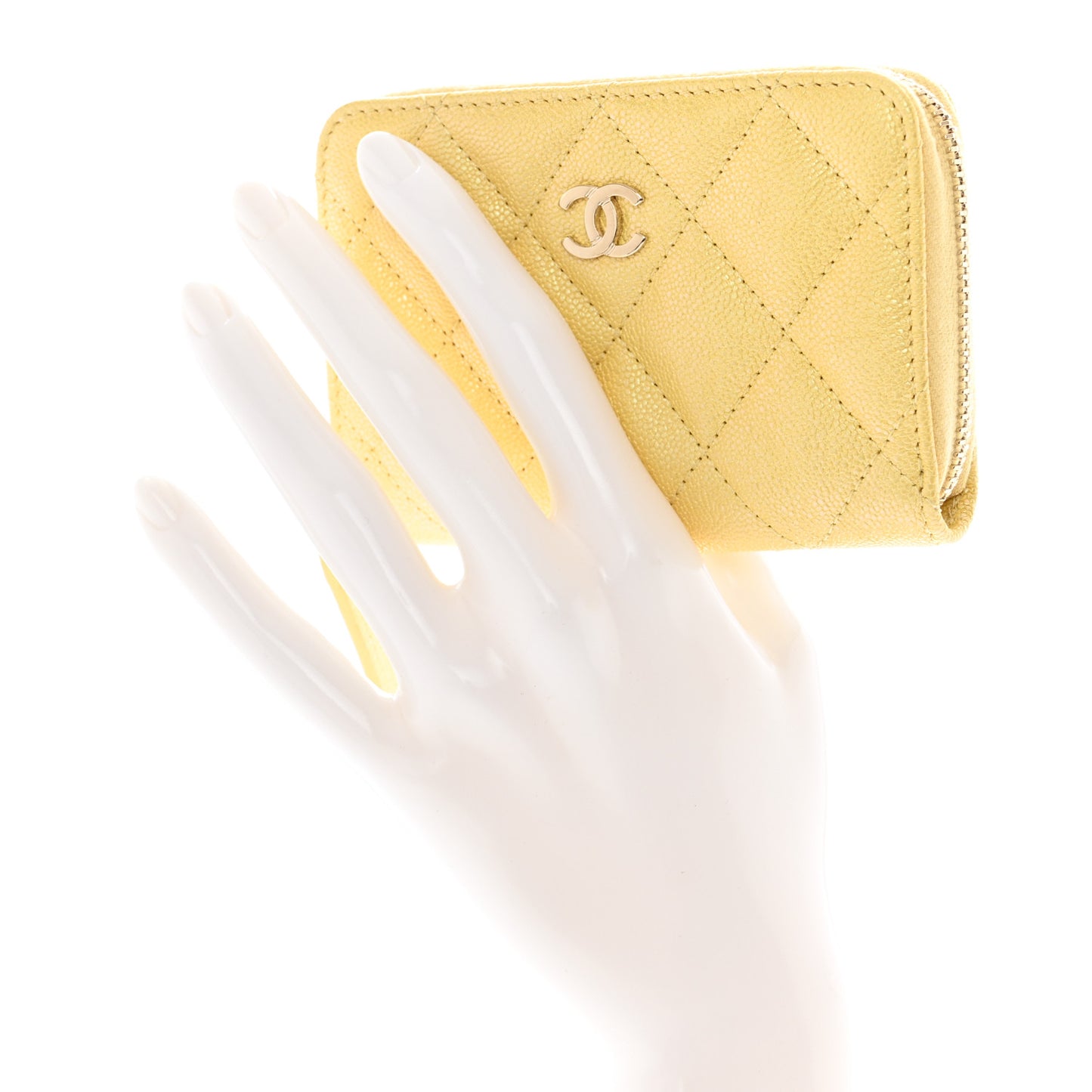 Iridescent Caviar Quilted Zip Coin Purse Yellow