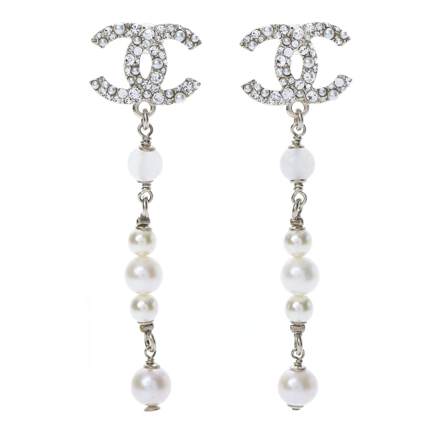 Chanel Pearl Crystal CC Drop Earrings Gold 1 of 5