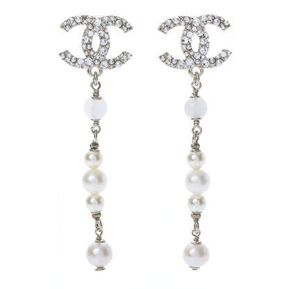 Chanel Pearl Crystal CC Drop Earrings Gold 1 of 5