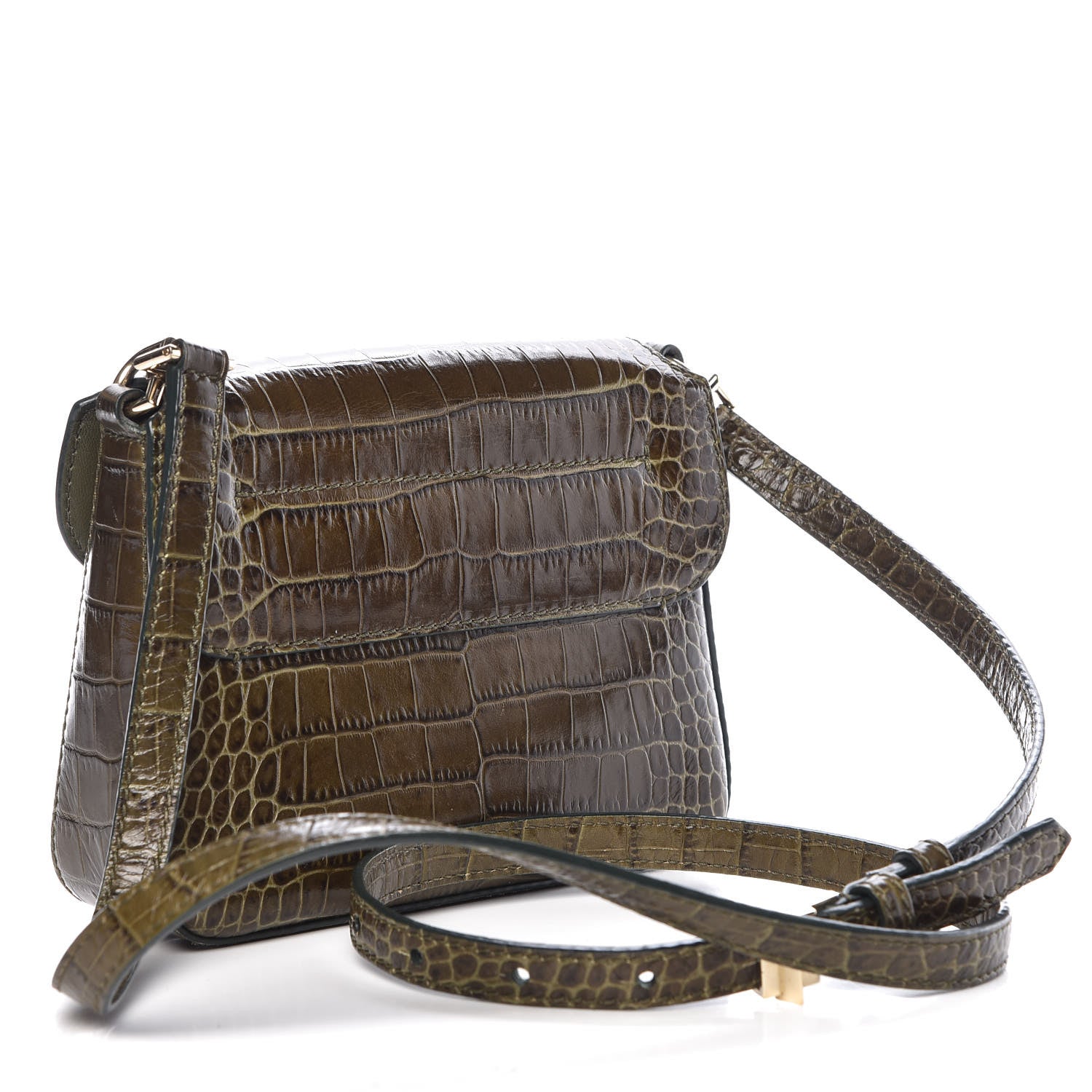 Givenchy Calfskin Crocodile Embossed Mini Nobile Shoulder Bag Khaki 3 of 10