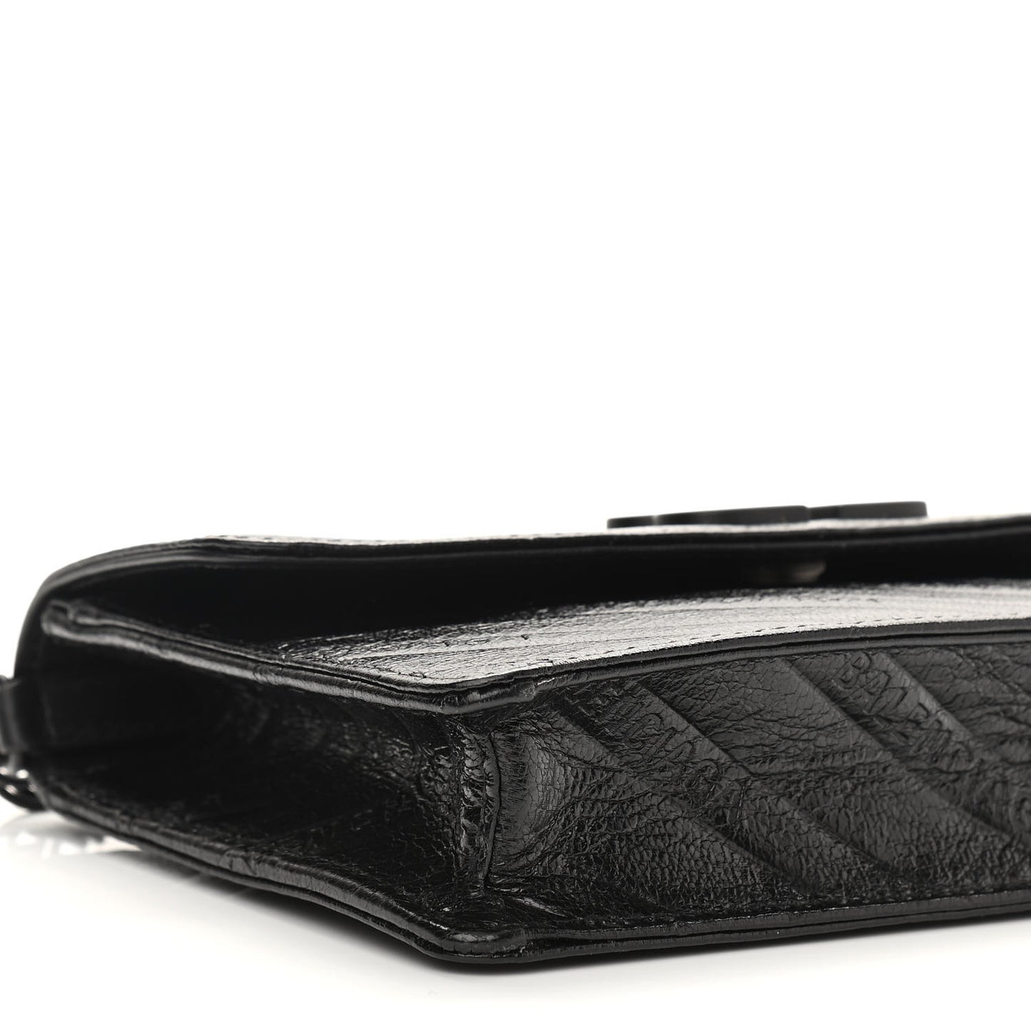 Shiny Goatskin Logo Embossed Monochrome BB Wallet On Chain Black