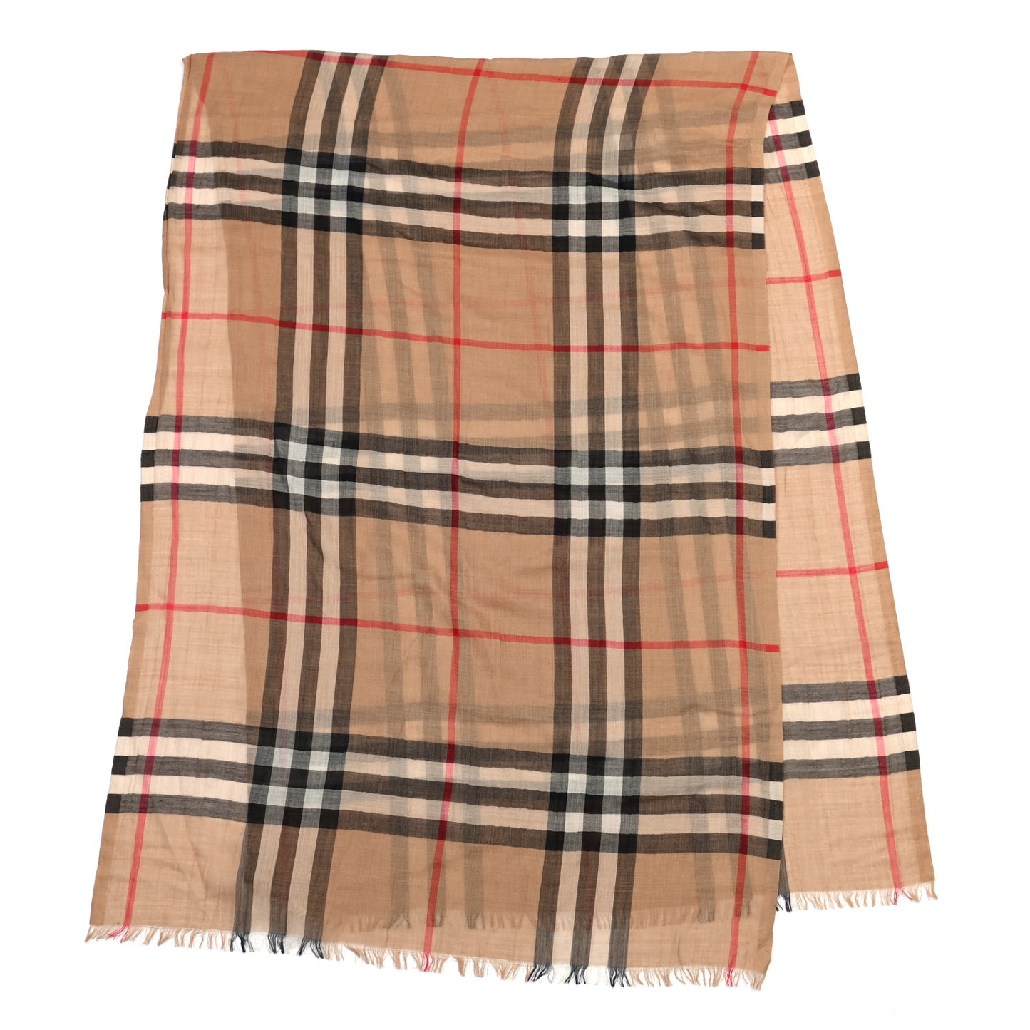 Wool Silk House Check Lightweight Scarf Camel