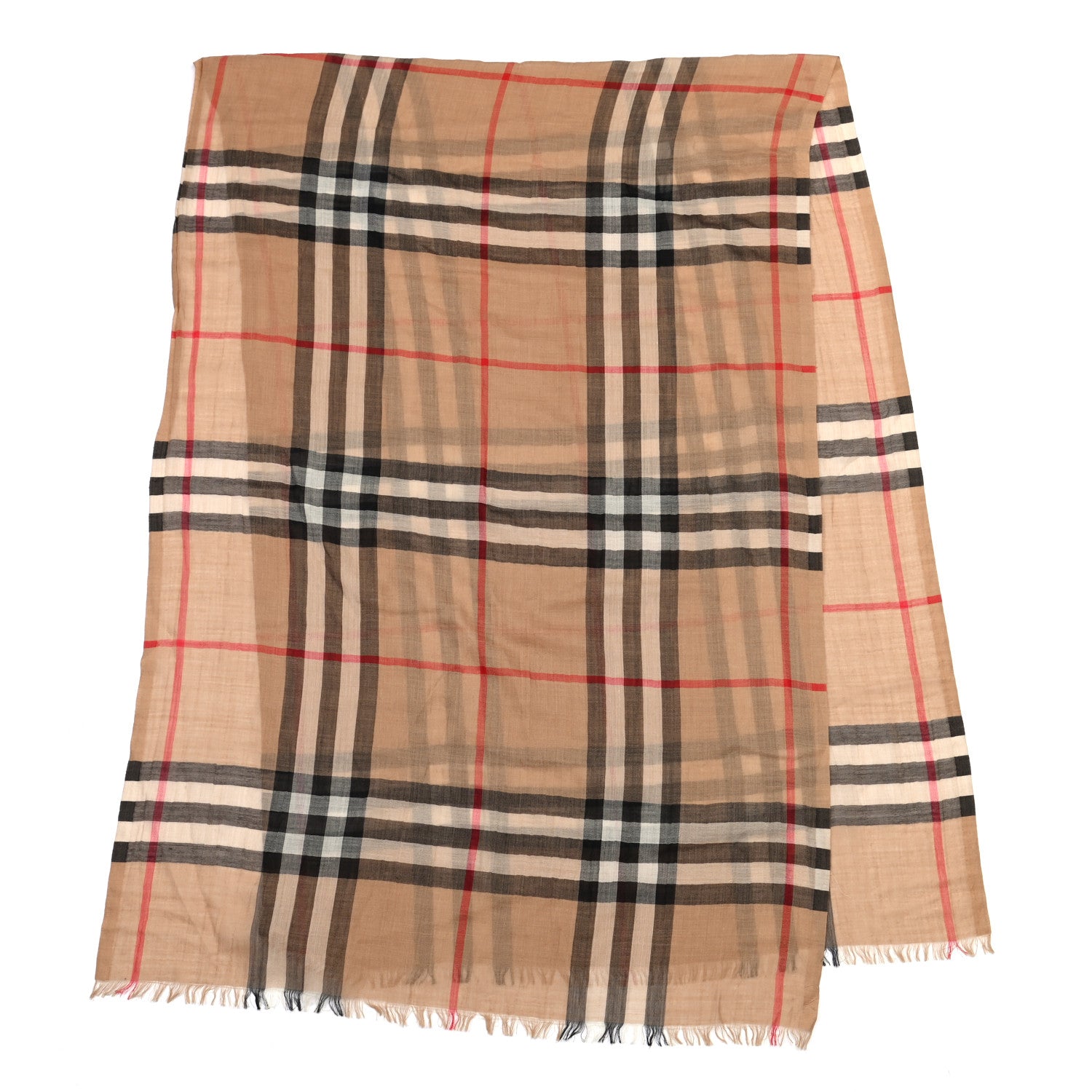 Burberry Wool Silk House Check Lightweight Scarf Camel 2 of 4