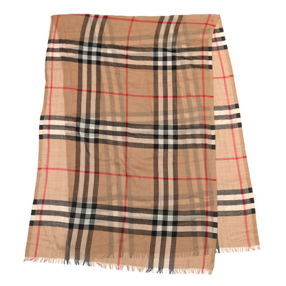 Burberry Wool Silk House Check Lightweight Scarf Camel 2 of 4