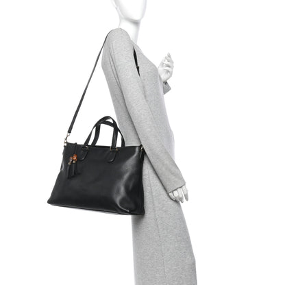 Gucci Pebbled Calfskin Convertible Bamboo Tassel Tote Black 2 of 10