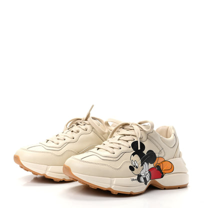 Gucci X DISNEY Calfskin Mickey Mouse Womens Rhyton Sneakers 35.5 Ivory 3 of 8