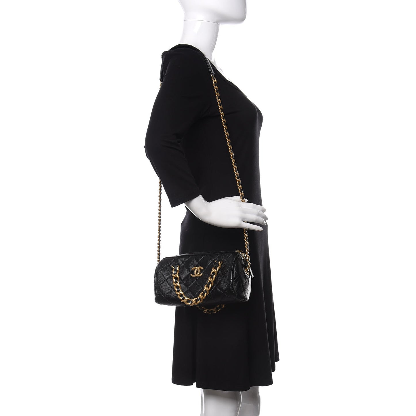 Shiny Lambskin Quilted Small Fashion Therapy Bowling Bag Black