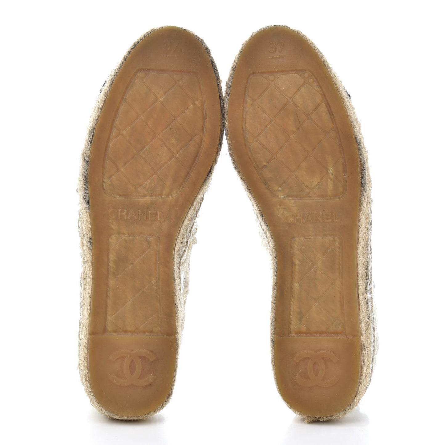 Woven Fabric Grosgrain CC Espadrilles 37 White Black