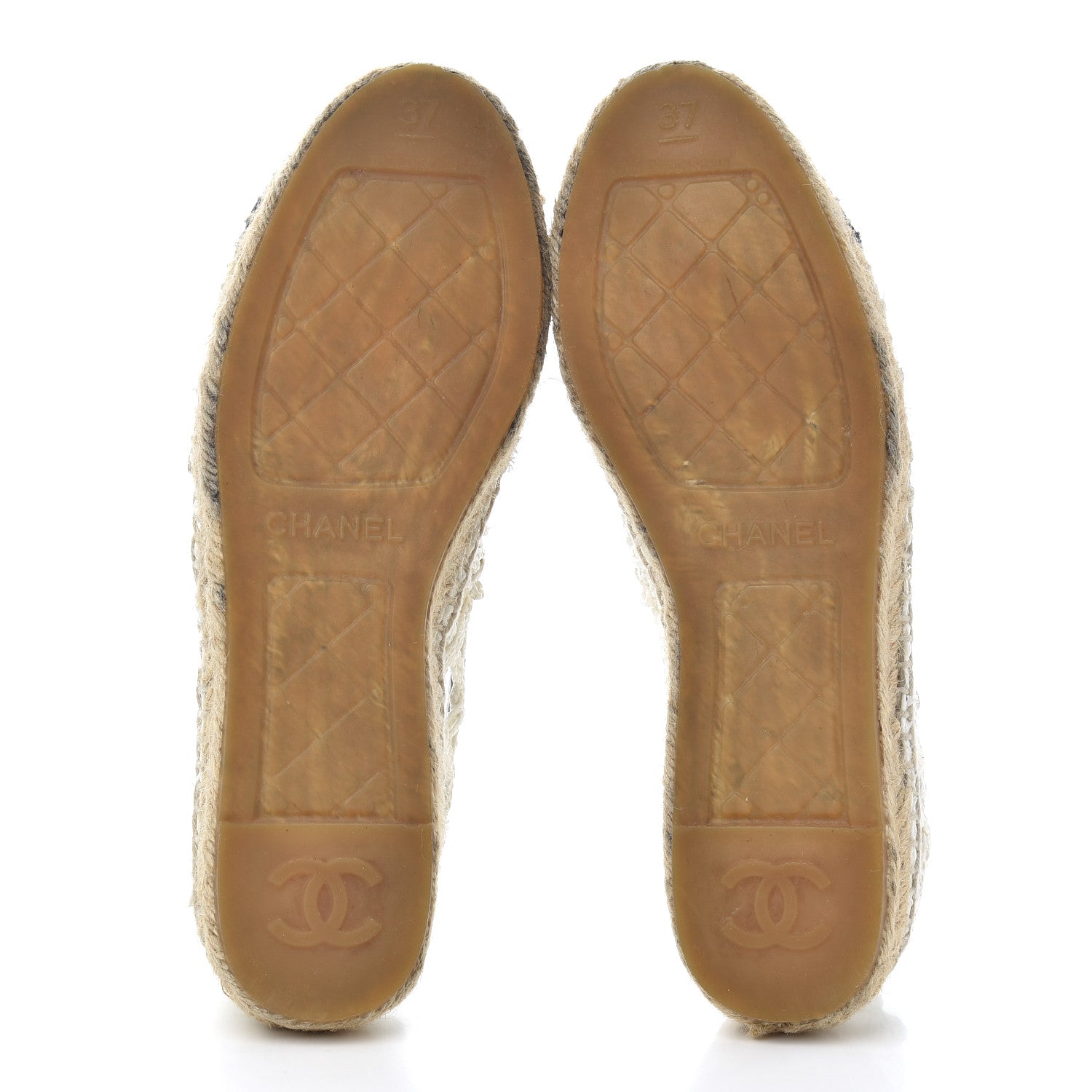 Chanel Woven Fabric Grosgrain CC Espadrilles 37 White Black 5 of 21