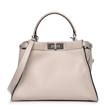 Fendi Vitello Seta Shiny Nappa Medium Peekaboo Iconic Satchel Grigio Polvere Bordeaux 1 of 9