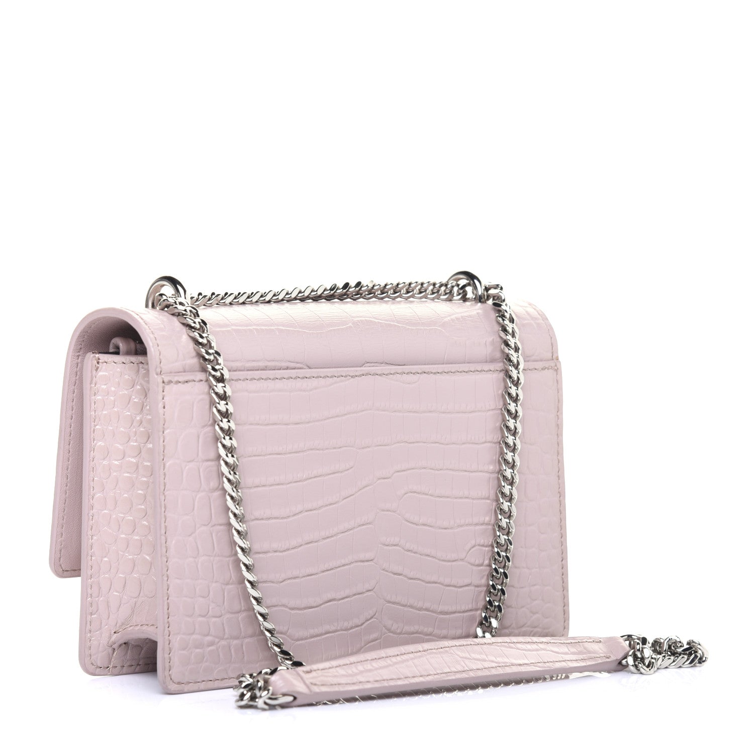 Saint Laurent Calfskin Crocodile Embossed Small Monogram Sunset Soft Nude 3 of 12