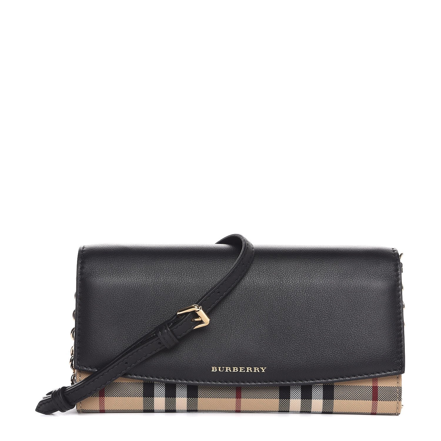 Burberry Calfskin House Check Henley Wallet On Chain Black 1 of 7
