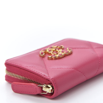 Chanel Goatskin Quilted 19 Zip Around Coin Purse Wallet Dark Pink 5 of 9