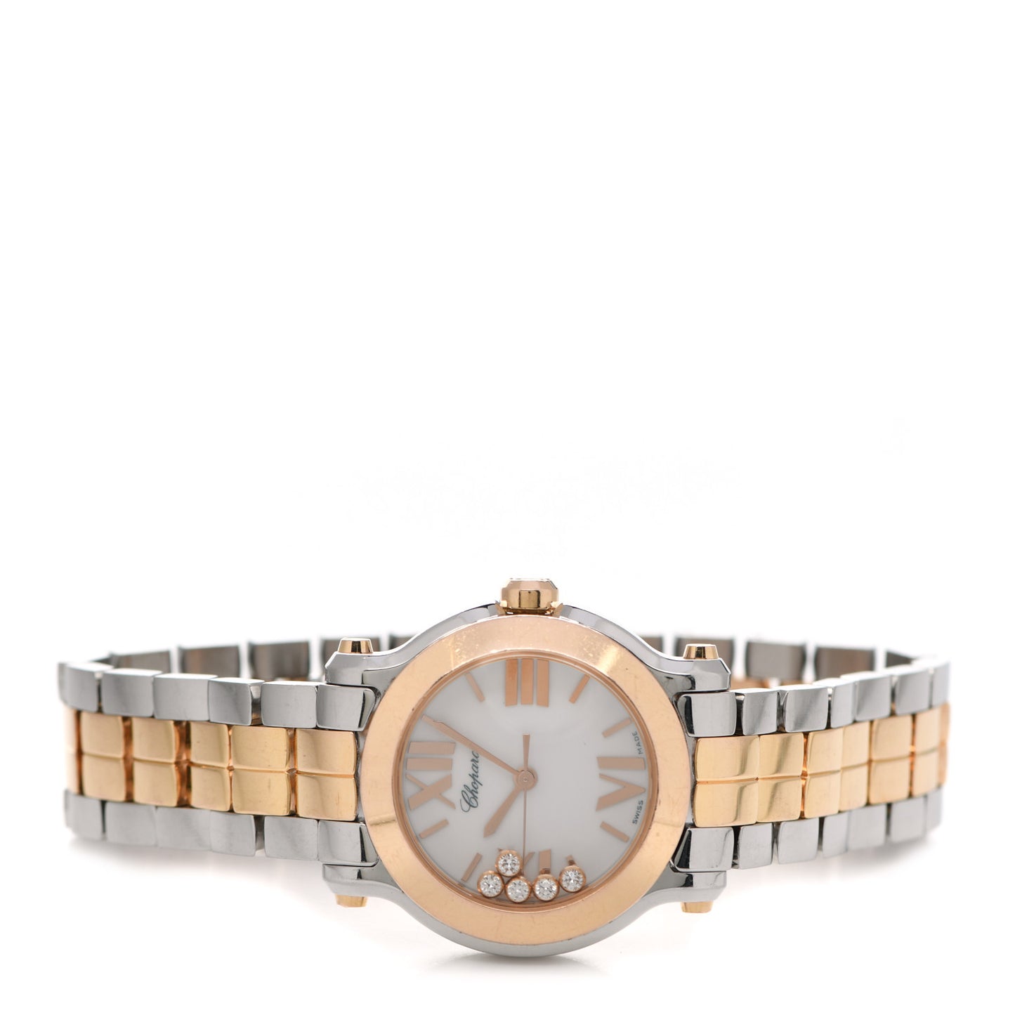 Stainless Steel 18K Rose Gold 5 Diamond 30mm Happy Sport Automatic Watch