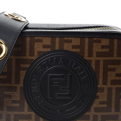 Fendi Glazed Fabric Vitello Century F is Fendi FF 1974 Stamp Patch Camera Case Mogano Panna Black 10 of 10