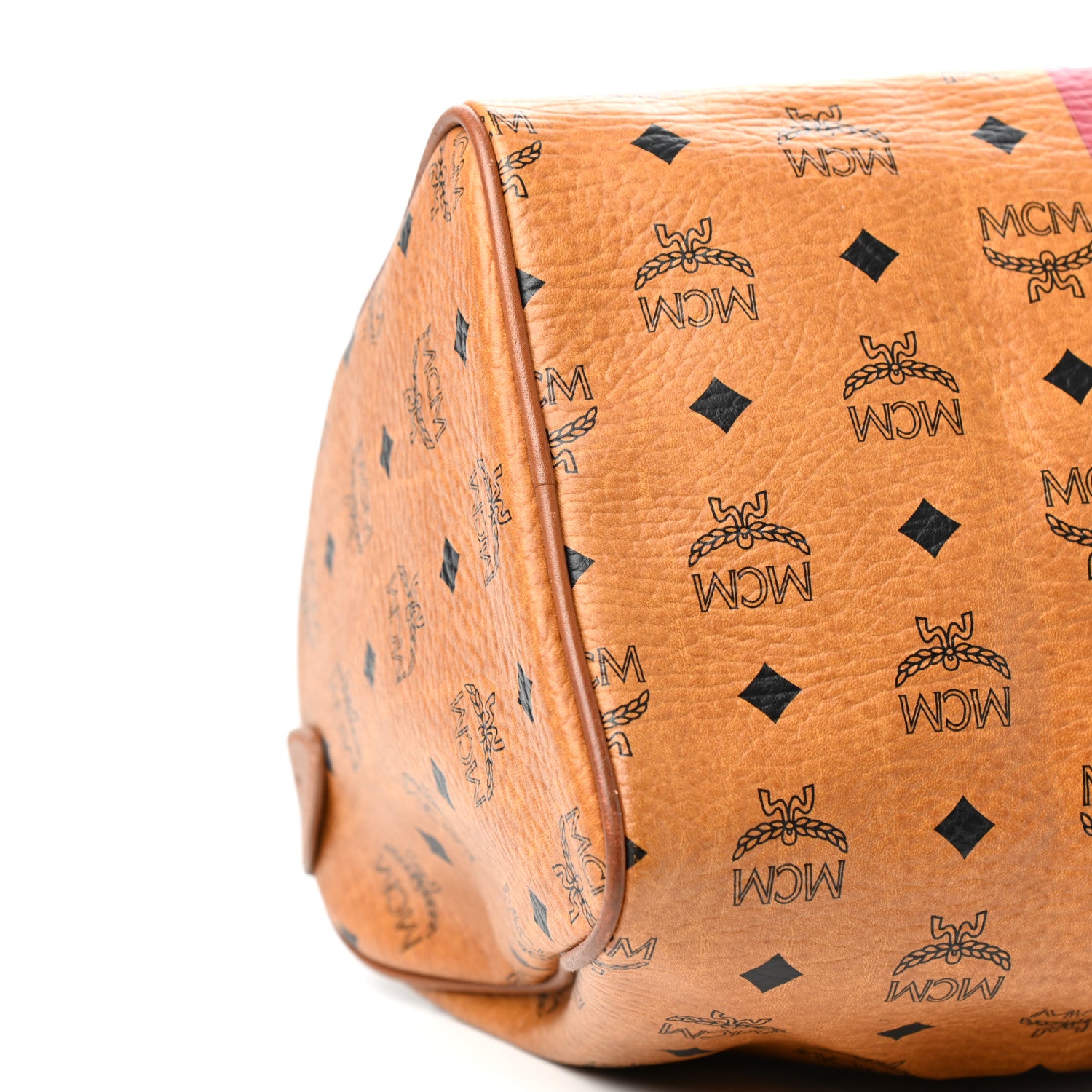 MCM Visetos Striped Boston Satchel Cognac 6 of 8