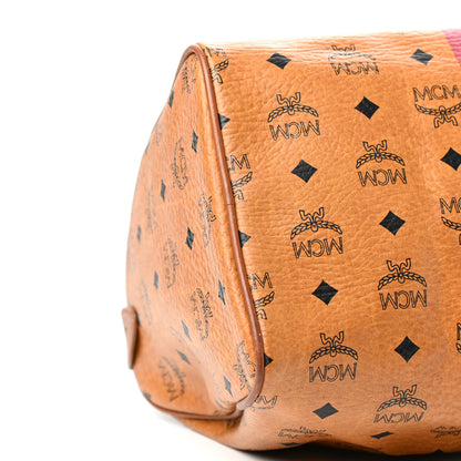 MCM Visetos Striped Boston Satchel Cognac 6 of 8