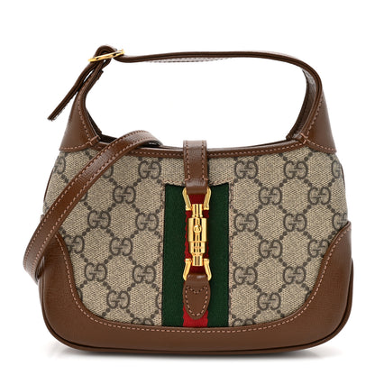 Gucci GG Supreme Monogram Azalea Calfskin Web Mini Jackie 1961 Hobo Beige Ebony Brown Sugar 1 of 14