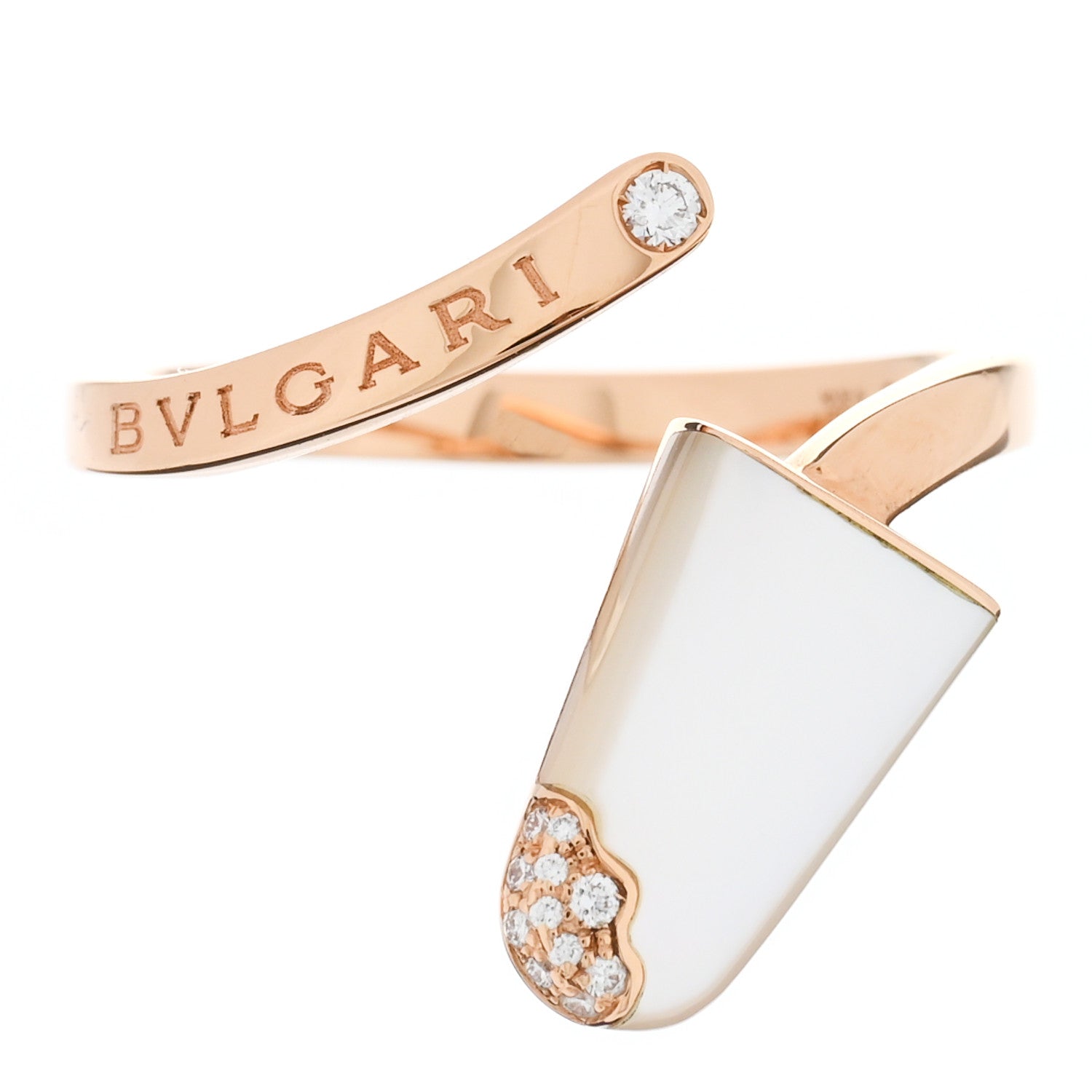 Bulgari 18K Rose Gold Diamond Mother of Pearl Gelati Ring 56 7.5 1 of 5