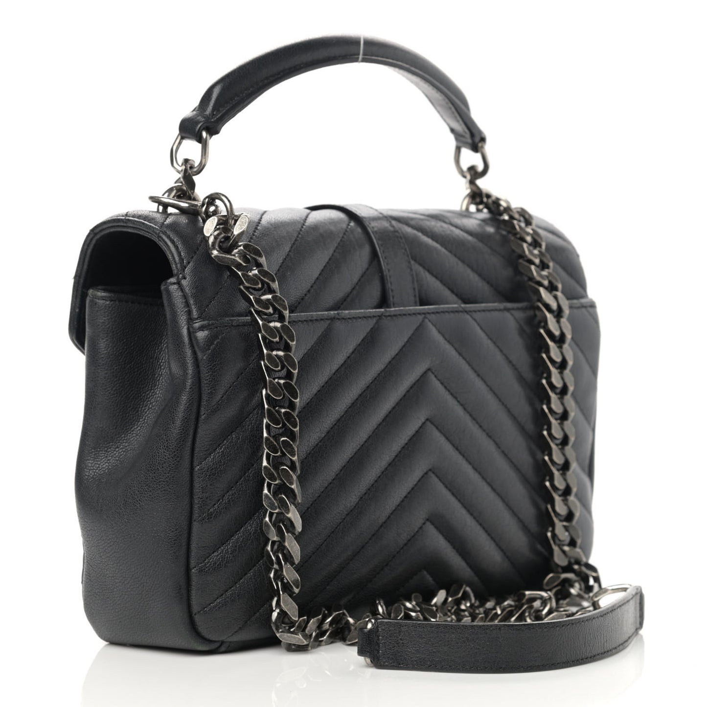 Sheepskin Matelasse Chevron Monogram Medium College Bag Black