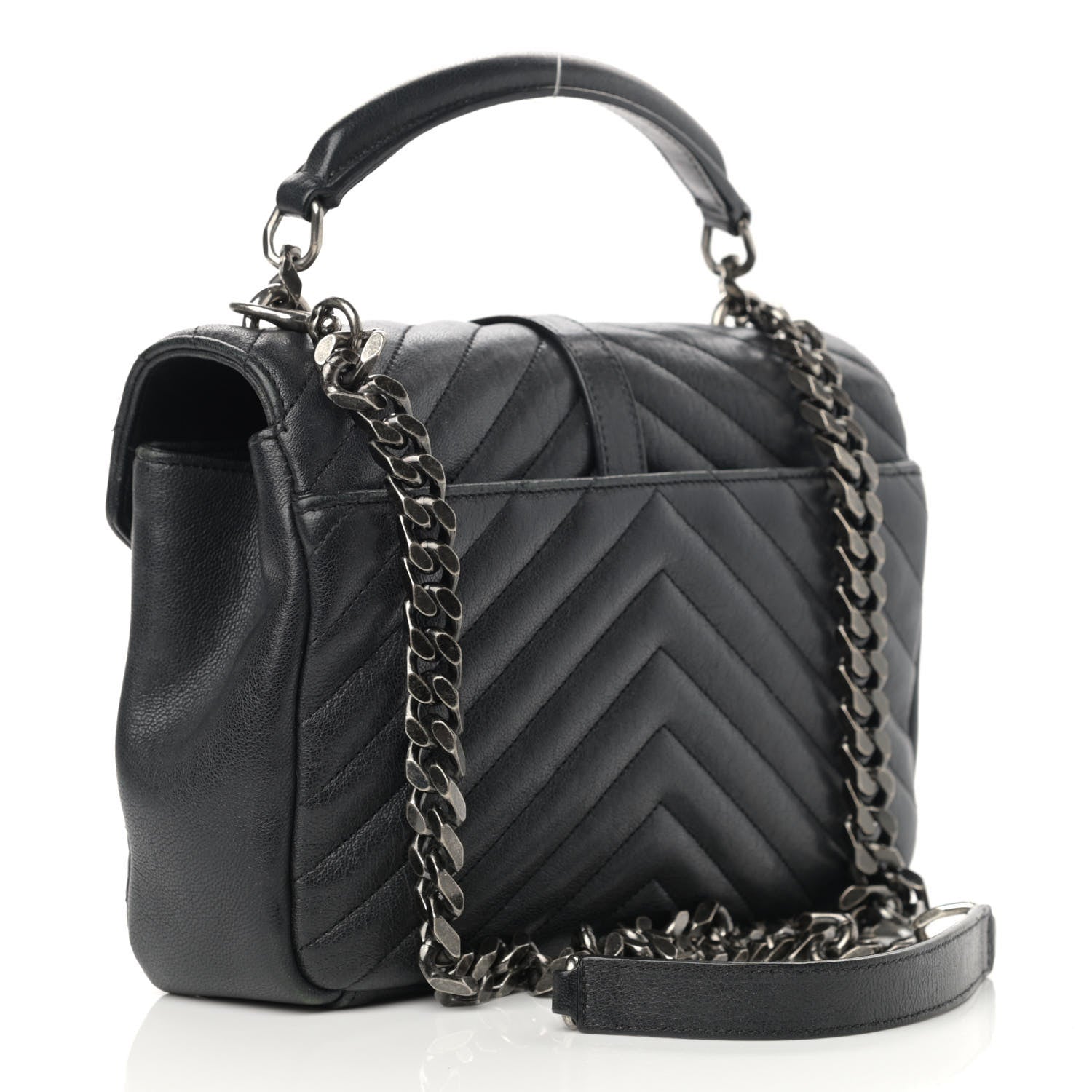Saint Laurent Sheepskin Matelasse Chevron Monogram Medium College Bag Black 2 of 19