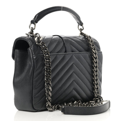 Saint Laurent Sheepskin Matelasse Chevron Monogram Medium College Bag Black 2 of 19