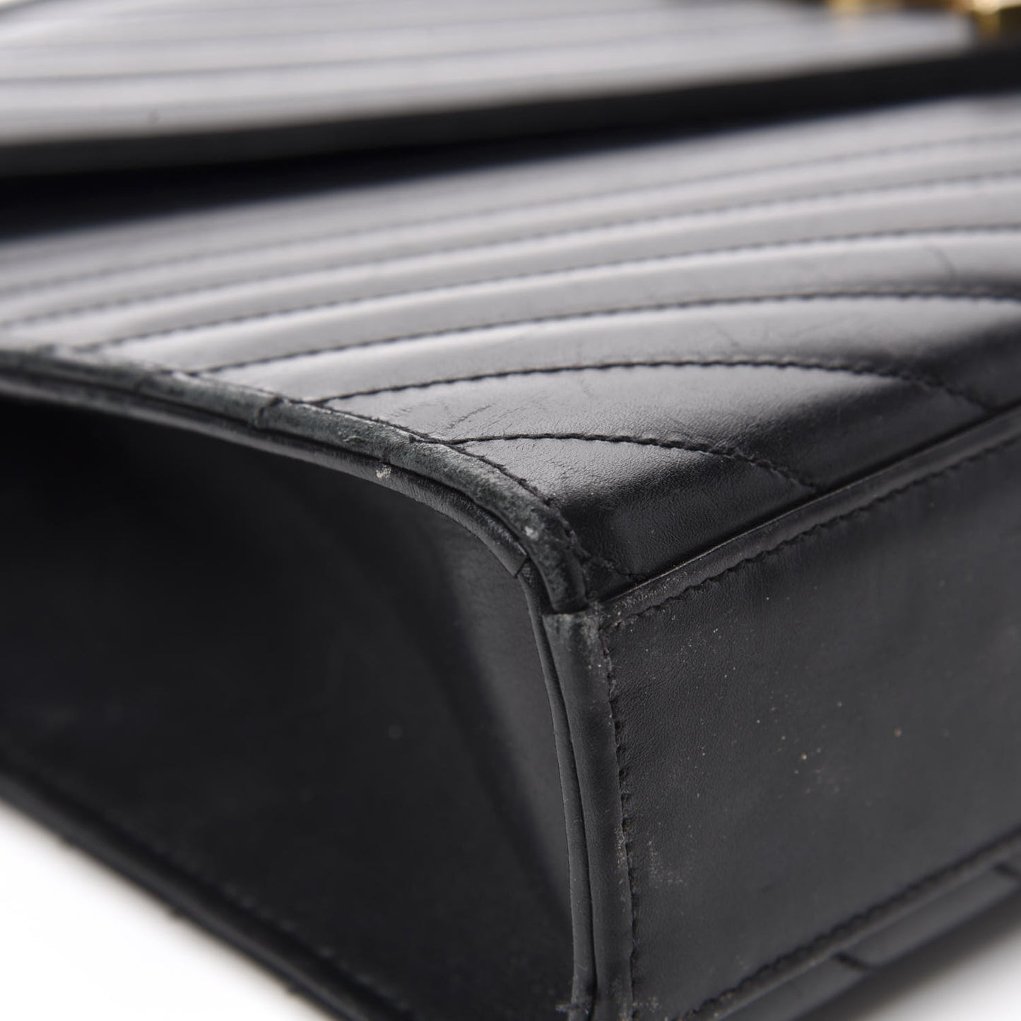 Smooth Calfskin Matelasse Chevron Large Monogram Satchel Black