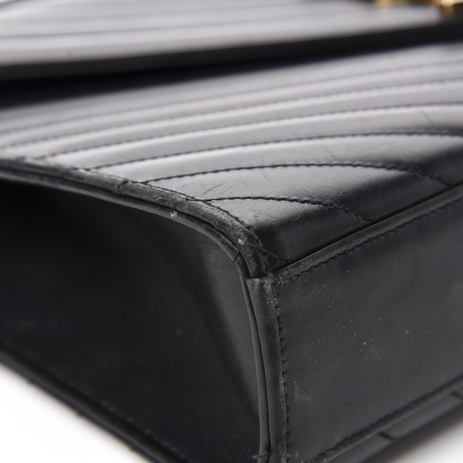 Saint Laurent Smooth Calfskin Matelasse Chevron Large Monogram Satchel Black 9 of 24