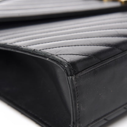 Saint Laurent Smooth Calfskin Matelasse Chevron Large Monogram Satchel Black 9 of 24